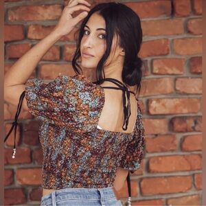NWT Free People Back on Top Smocked Puff Sleeve Crop Top